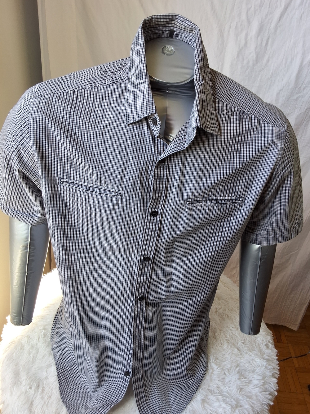 MEXX Slim Fit Men’s Short Sleeve Button-Up Shirt Black White Checkered